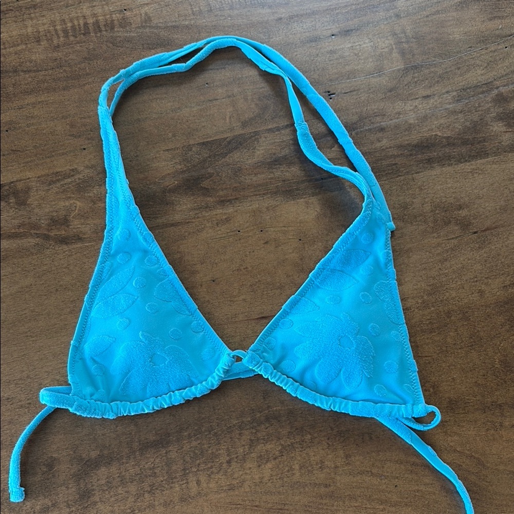 Aerie Textured Blue Triangle Bikini Top